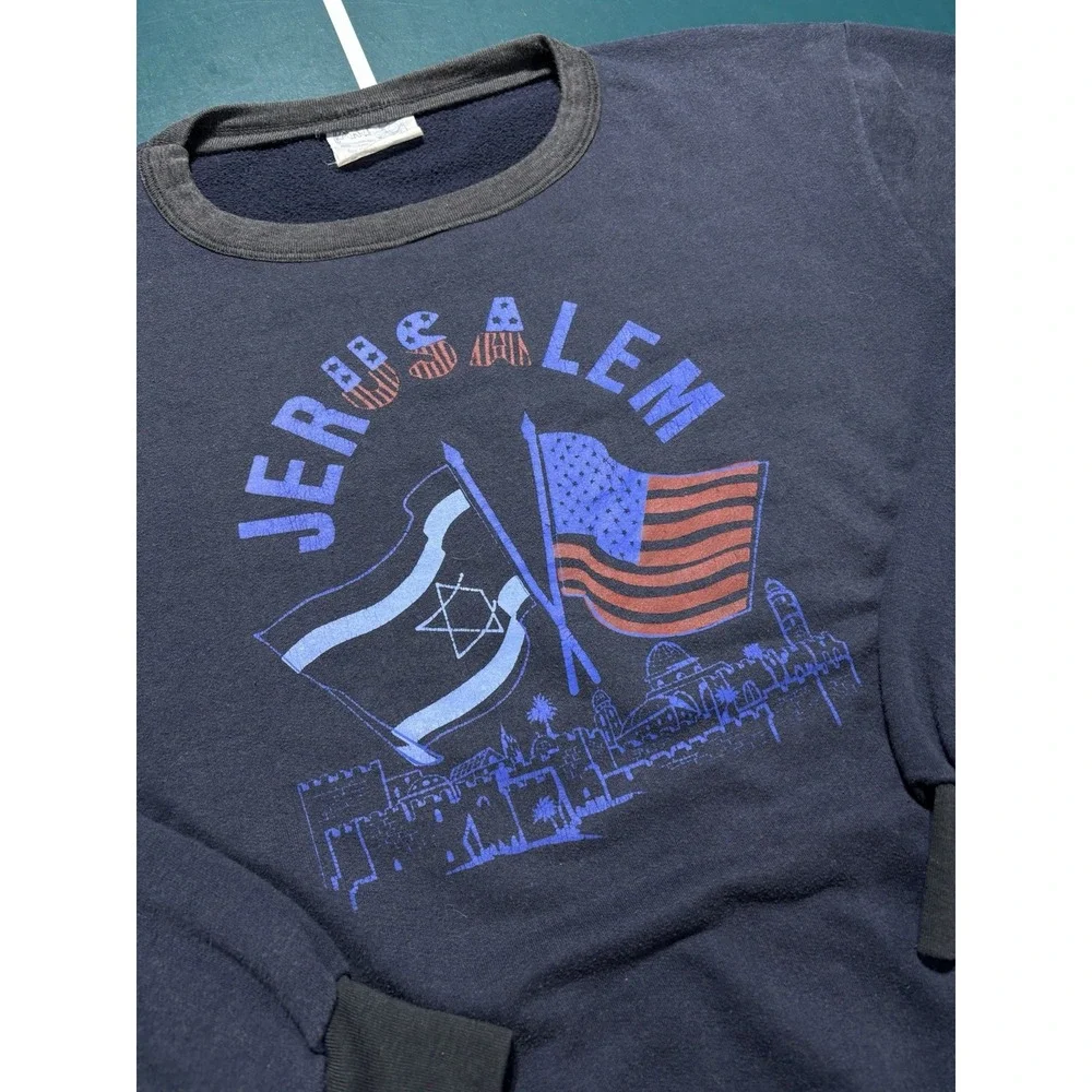 Vintage 80s Jerusalem Israel x USA Crewneck Sweatshirt Men's Large Flags Rare